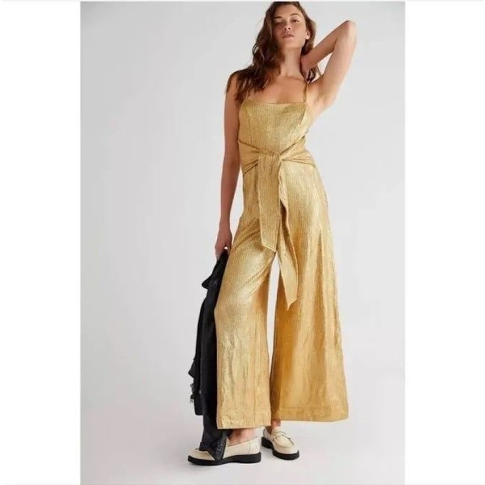 Free People X Revolve Shimmer And Shine Jumpsuit In Gold Size M NWOT